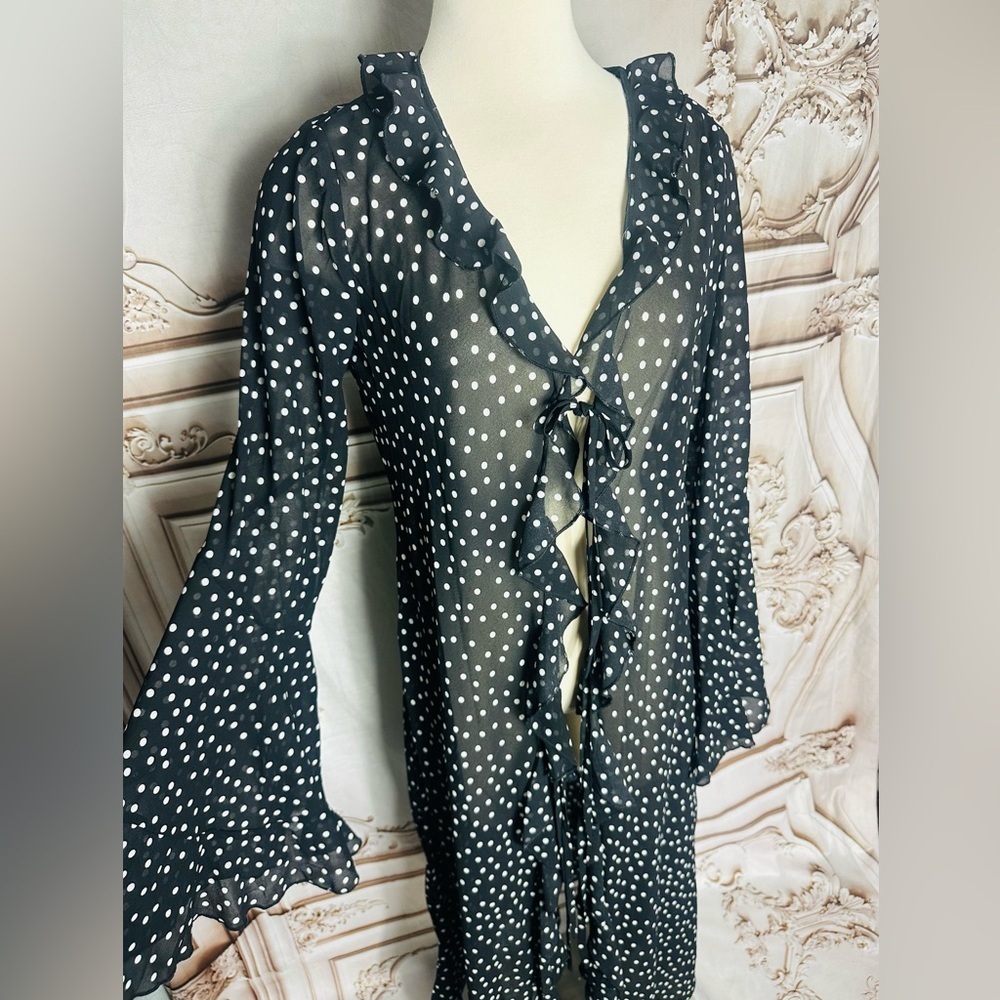 Black & White Polka Dot Tie-Front Cardigan - Picture 4 of 13